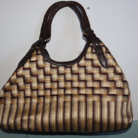 NWT COLE HAAN Genevieve Woven Triangle Hobo Shoulder Handbag Tote Silk Raffia - Picture 3 of 12